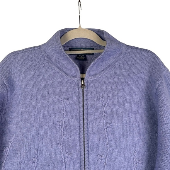 Herman Geist Wool Sweater Womens Size Medium Purple Floral Cardigan Full Zip - Picture 7 of 7